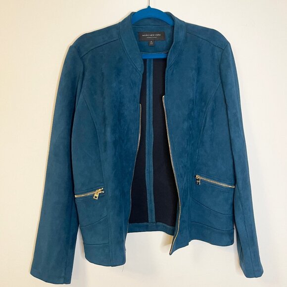 Marc New York Andrew Mark Teal Faux Suede Light Zip Jacket Pockets Size XL - Picture 4 of 5